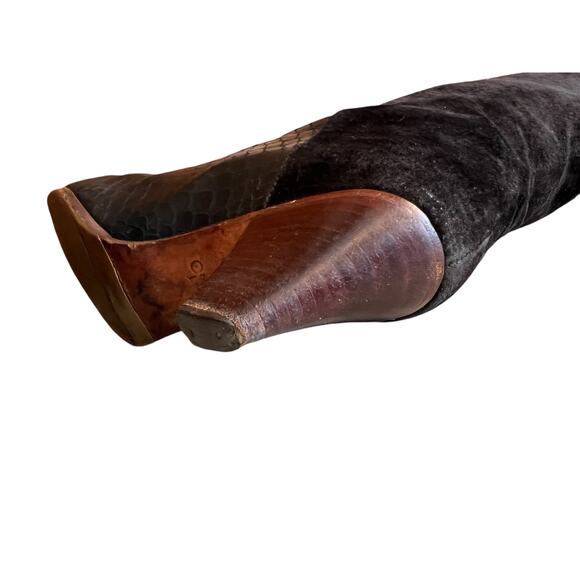 Vintage 80s GOLO Brand Snakeskin & Suede Heeled Boots Black 7.5 - Picture 10 of 13